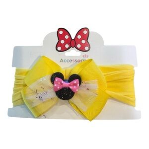 Kids Yellow Minnie Bow Headband with Pink Accent